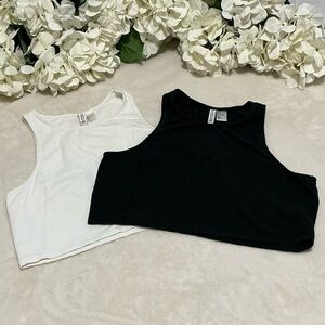 H&M Divided Black and White Bundle High-Neck Crop Top Tanks